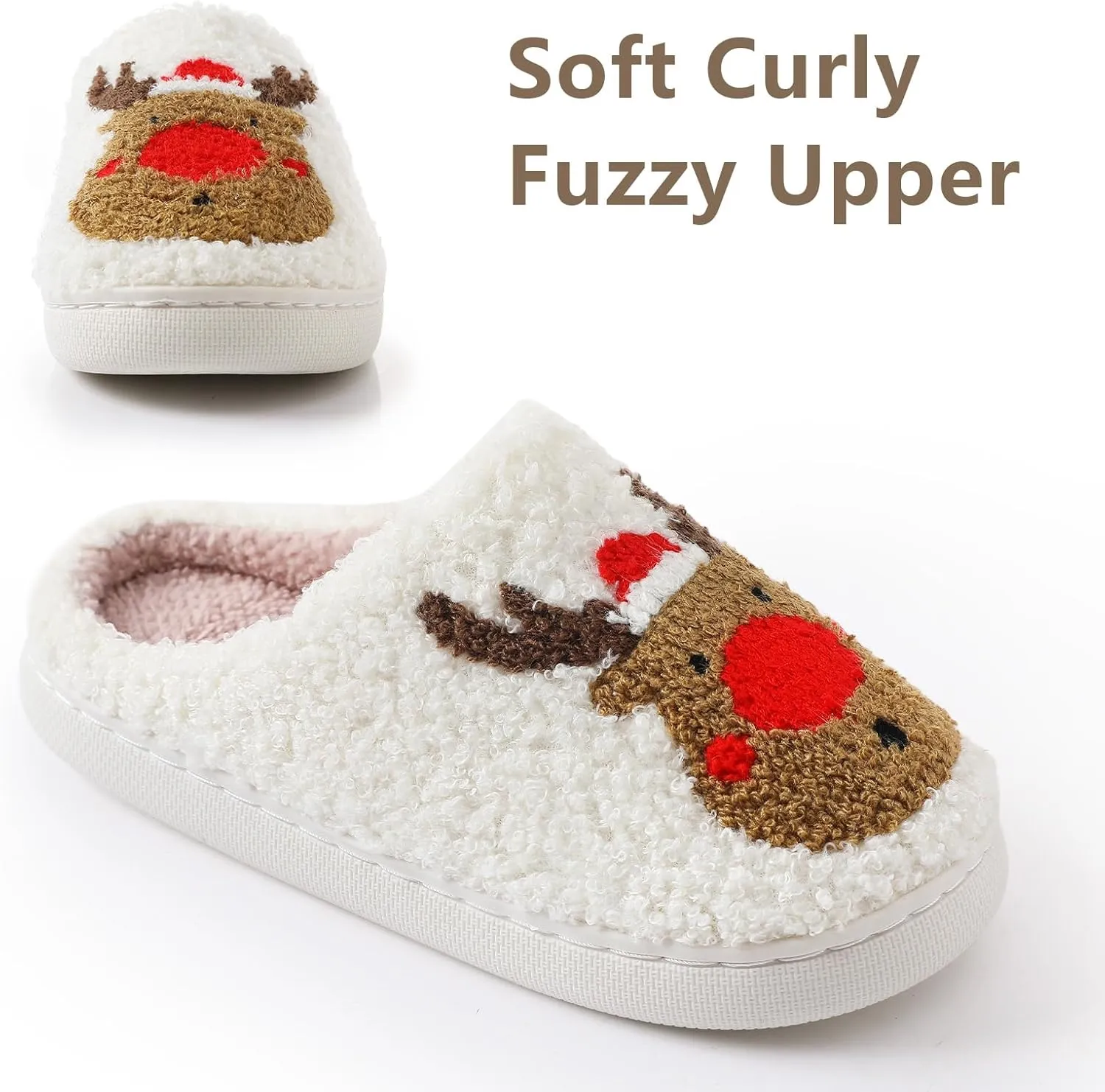 Menore Christmas Reindeer Slippers for Womens Mens Plush Warm Santa Claus Slippers Fuzzy House Slippers Christmas Gifts For Girls Women Girlfriend