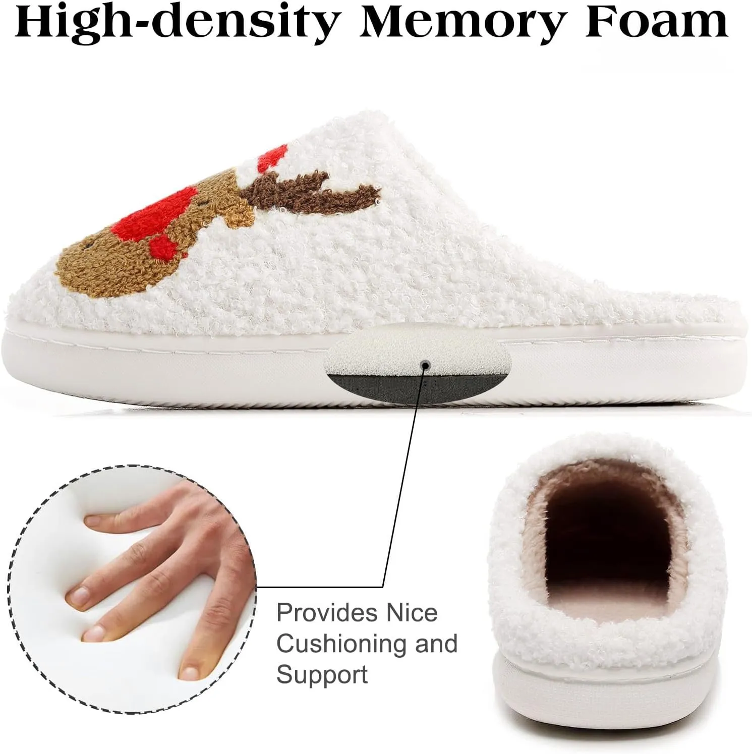 Menore Christmas Reindeer Slippers for Womens Mens Plush Warm Santa Claus Slippers Fuzzy House Slippers Christmas Gifts For Girls Women Girlfriend