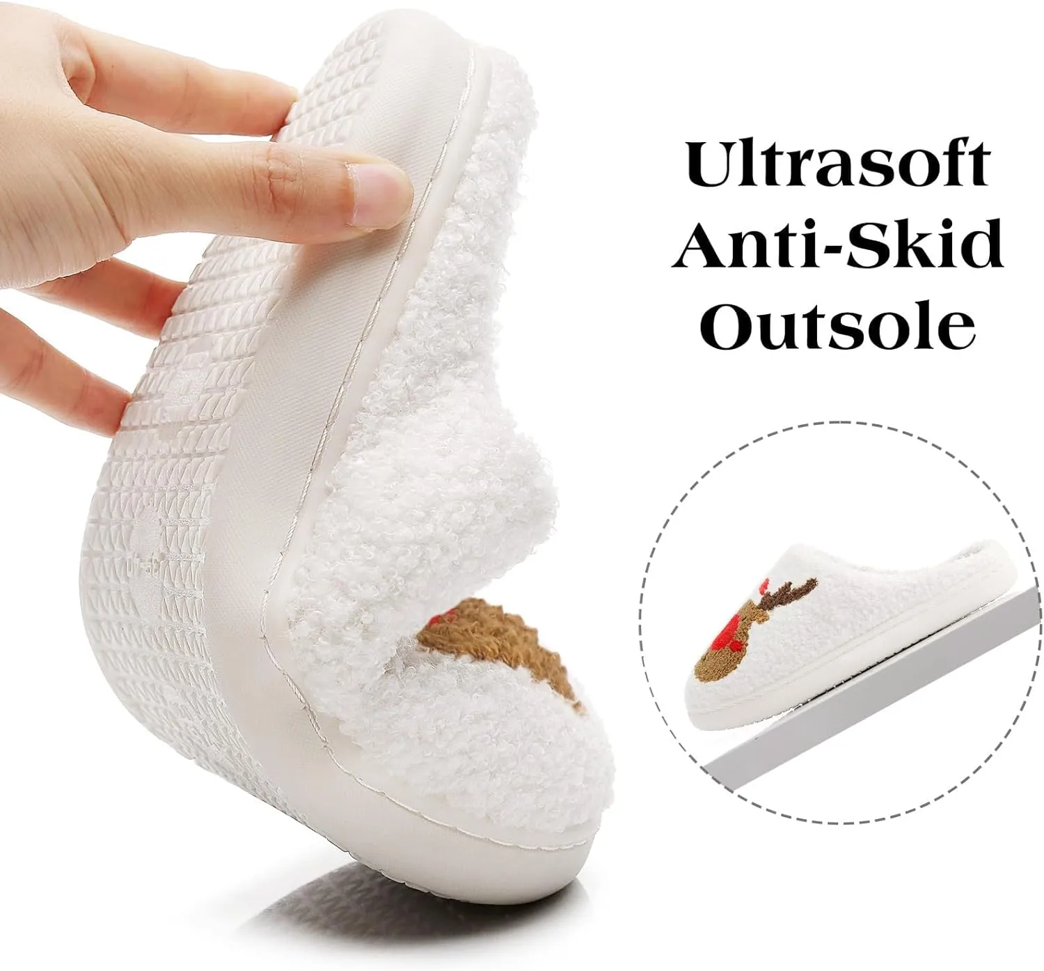 Menore Christmas Reindeer Slippers for Womens Mens Plush Warm Santa Claus Slippers Fuzzy House Slippers Christmas Gifts For Girls Women Girlfriend