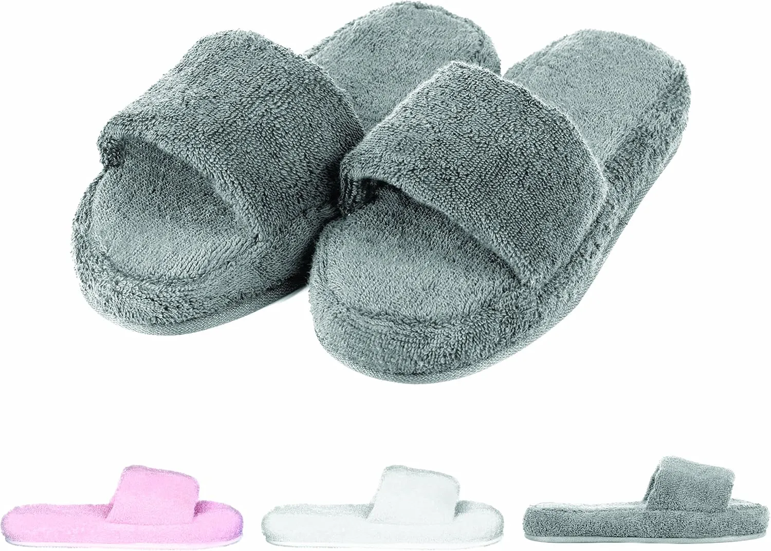 Men's and Women's Cozy Memory Foam Soft Premium 100% Turkish Terry Cotton Cloth Open Toe Spa House Indoor Slippers