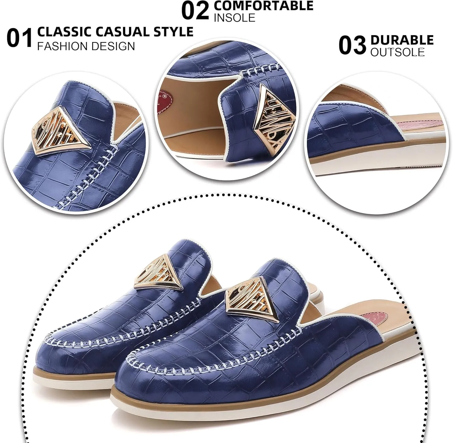 Men's Casual Slip-on Mule Loafer,Mens Fashion Backless Dress Slippers Comfy Lightweight Walking Penny Shoes for Men