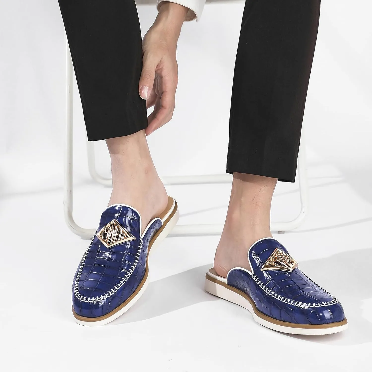 Men's Casual Slip-on Mule Loafer,Mens Fashion Backless Dress Slippers Comfy Lightweight Walking Penny Shoes for Men
