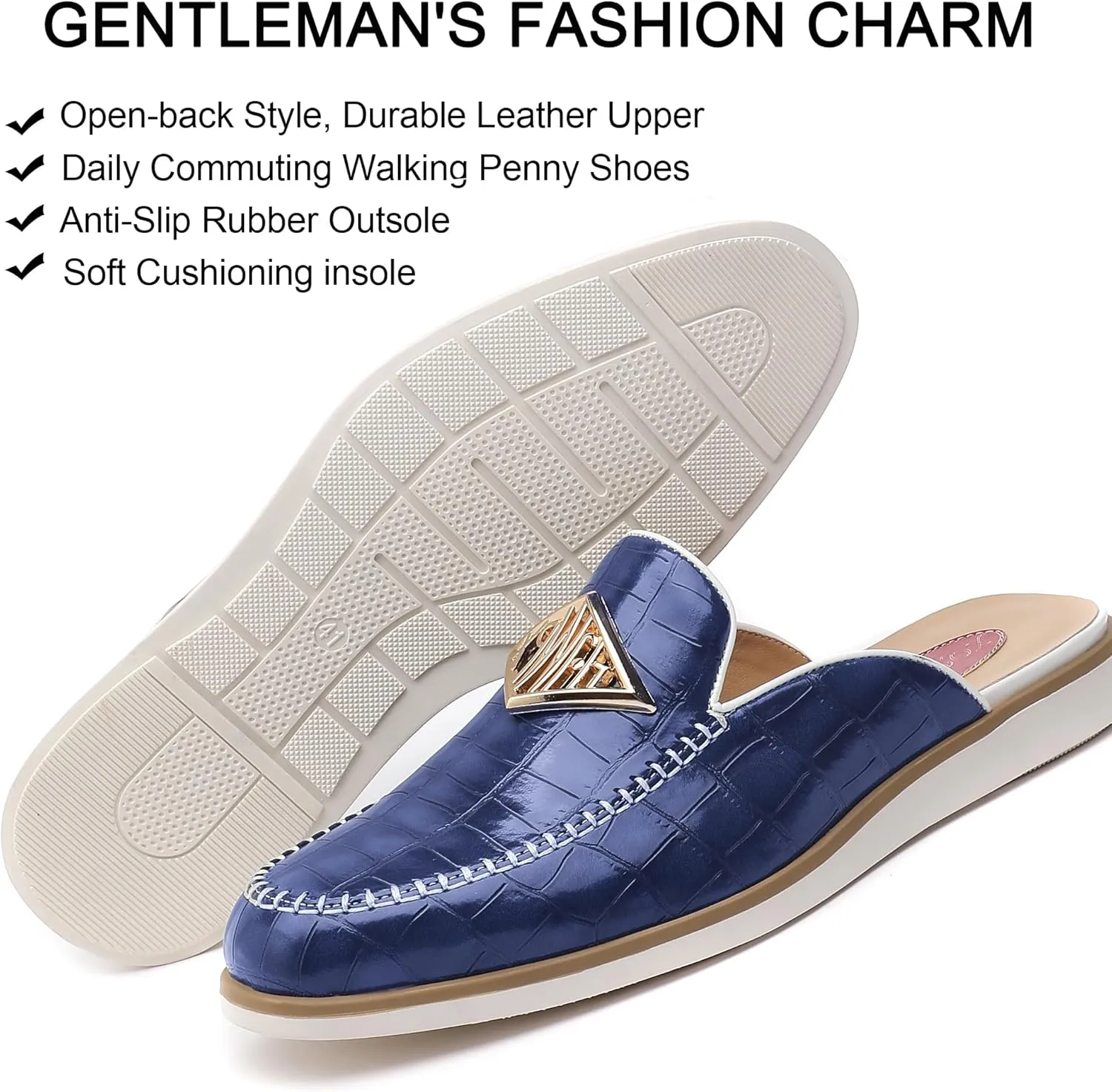 Men's Casual Slip-on Mule Loafer,Mens Fashion Backless Dress Slippers Comfy Lightweight Walking Penny Shoes for Men