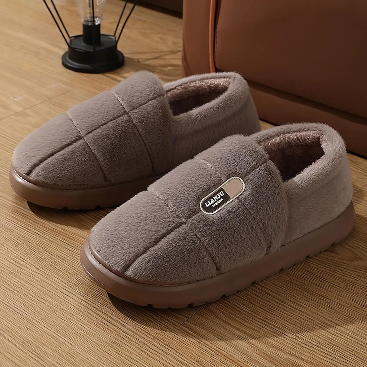 Men's Fuzzy Slippers Comfortable Full Covered Slippers Winter Warm Boot Slippers Soft Memory Foam Slippers