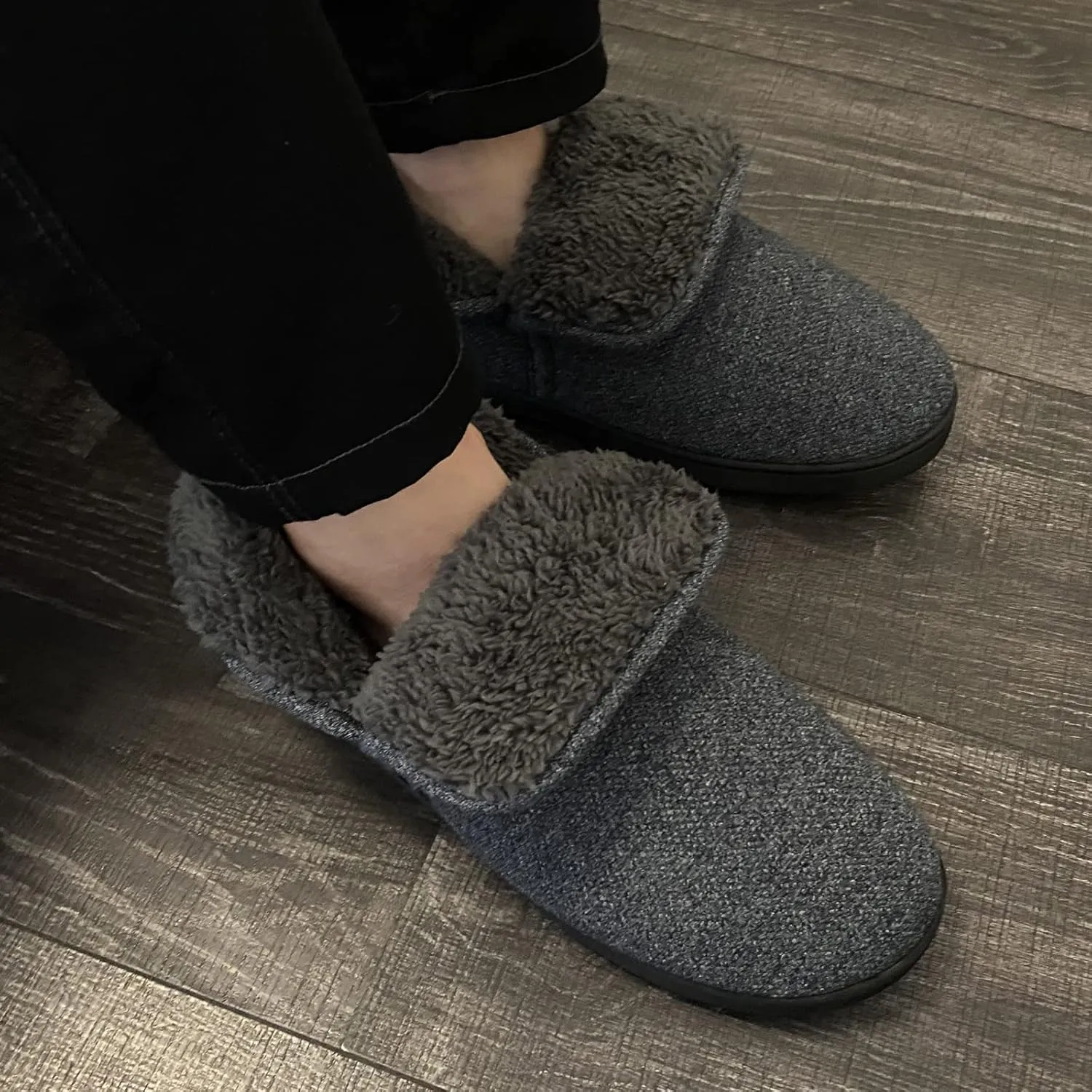 Mens Knit Bootie Slippers Comfy Casual Memory Foam Boot Slipper Indoor Outdoor House Shoes