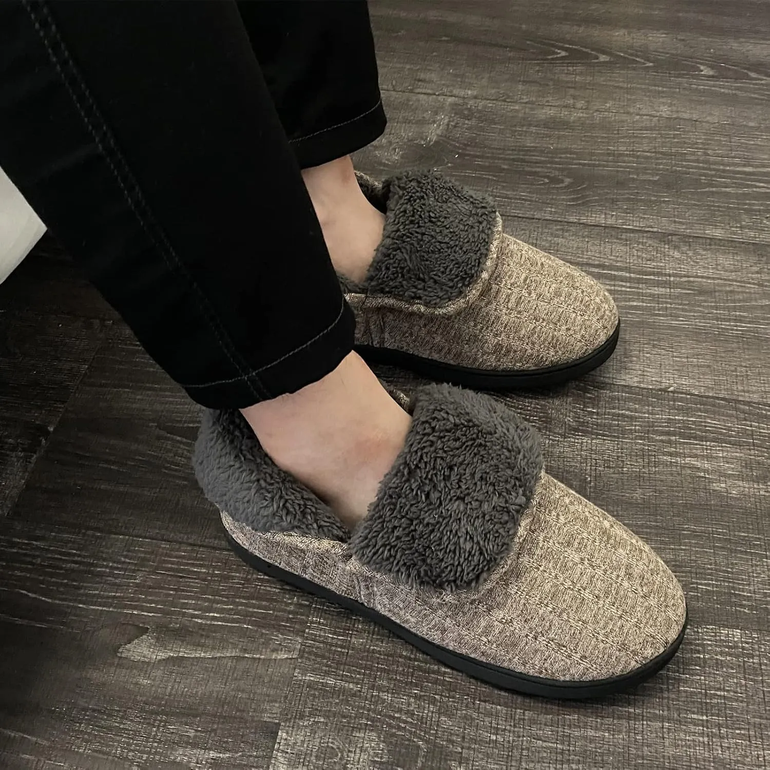 Mens Knit Bootie Slippers Comfy Casual Memory Foam Boot Slipper Indoor Outdoor House Shoes