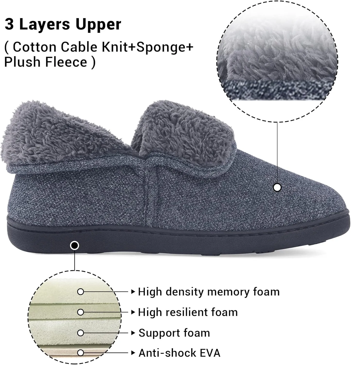Mens Knit Bootie Slippers Comfy Casual Memory Foam Boot Slipper Indoor Outdoor House Shoes