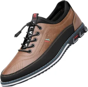 Mens Leather Loafers Business Dress Oxfords Casual Oxfords Lace-Up Lightweight Walking Shoes Derby Shoes Comfortable Brown