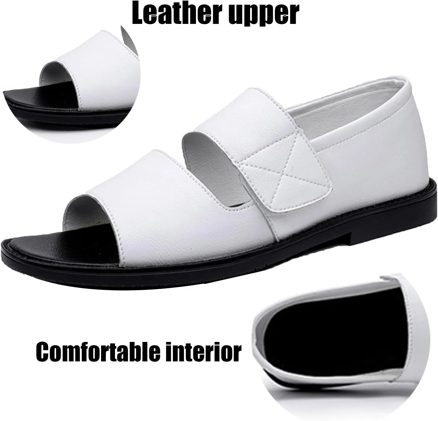 Men's Leather Sandals with Hook Loop Non-Slip Breathable Open Toe Water Shoes for Beach Walking Swimming Quick-Dry Non-Slip Flat Sole Business Casual Fisherman Sandals