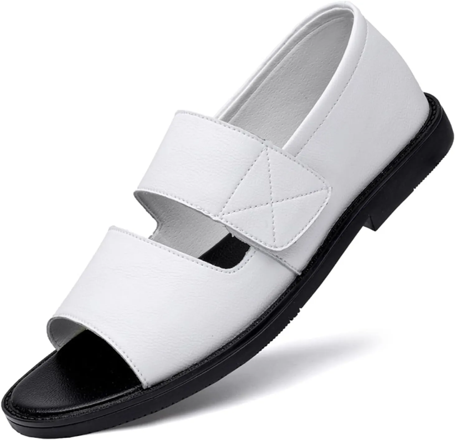 Men's Leather Sandals with Hook Loop Non-Slip Breathable Open Toe Water Shoes for Beach Walking Swimming Quick-Dry Non-Slip Flat Sole Business Casual Fisherman Sandals