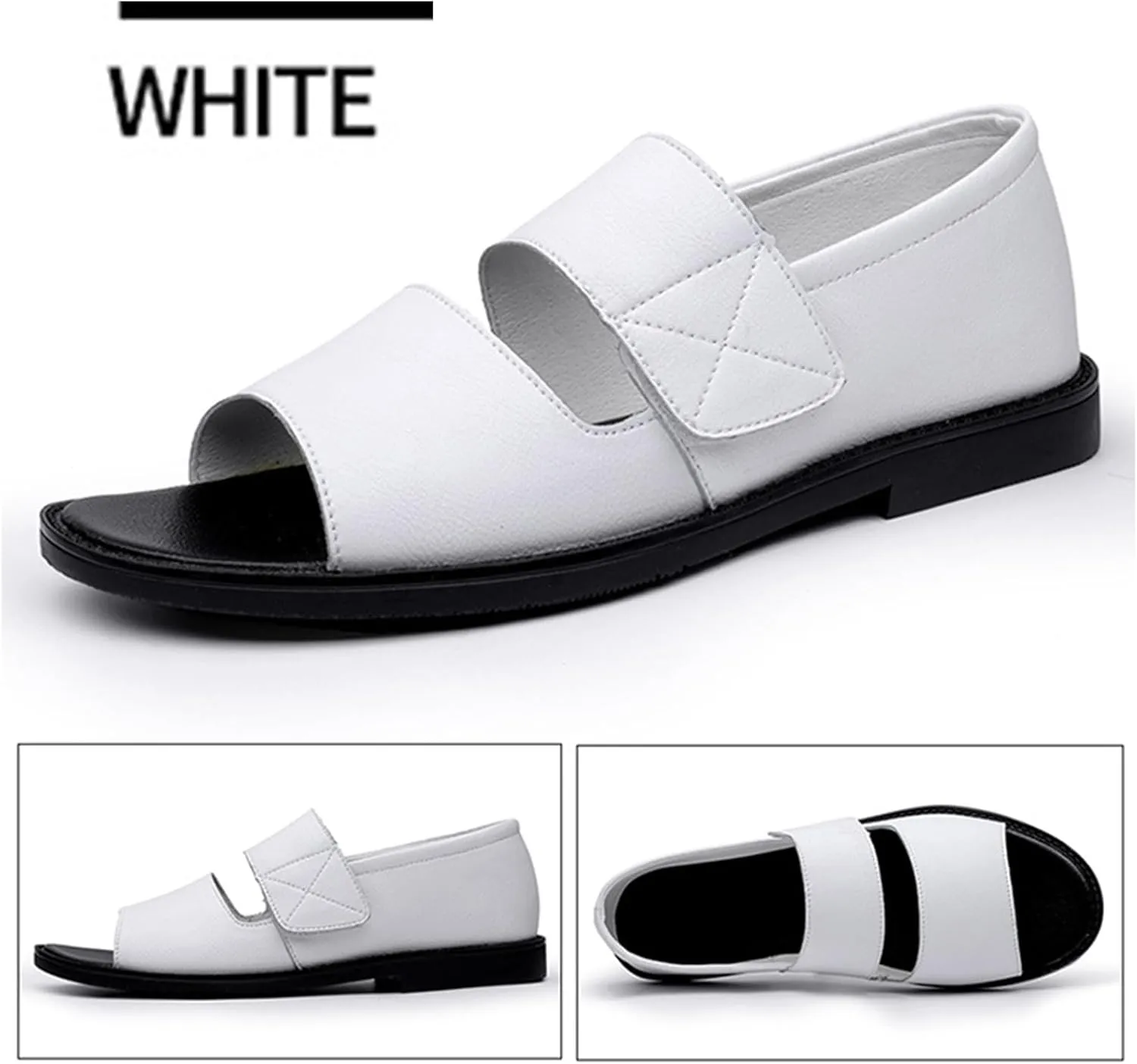 Men's Leather Sandals with Hook Loop Non-Slip Breathable Open Toe Water Shoes for Beach Walking Swimming Quick-Dry Non-Slip Flat Sole Business Casual Fisherman Sandals