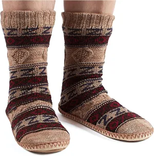 Men's Slipper Socks, Winter Cable Knit Non-Skid Warm Slipper Socks, Cozy Soft Indoor Socks with Fluffy Sherpa Lined