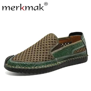 Merkmak Spring Mesh Breathable Men's Loafers Shoes Slip On Casual Shoes Fashion Lightweight Soft Man Moccasins Big Size 48 Flat