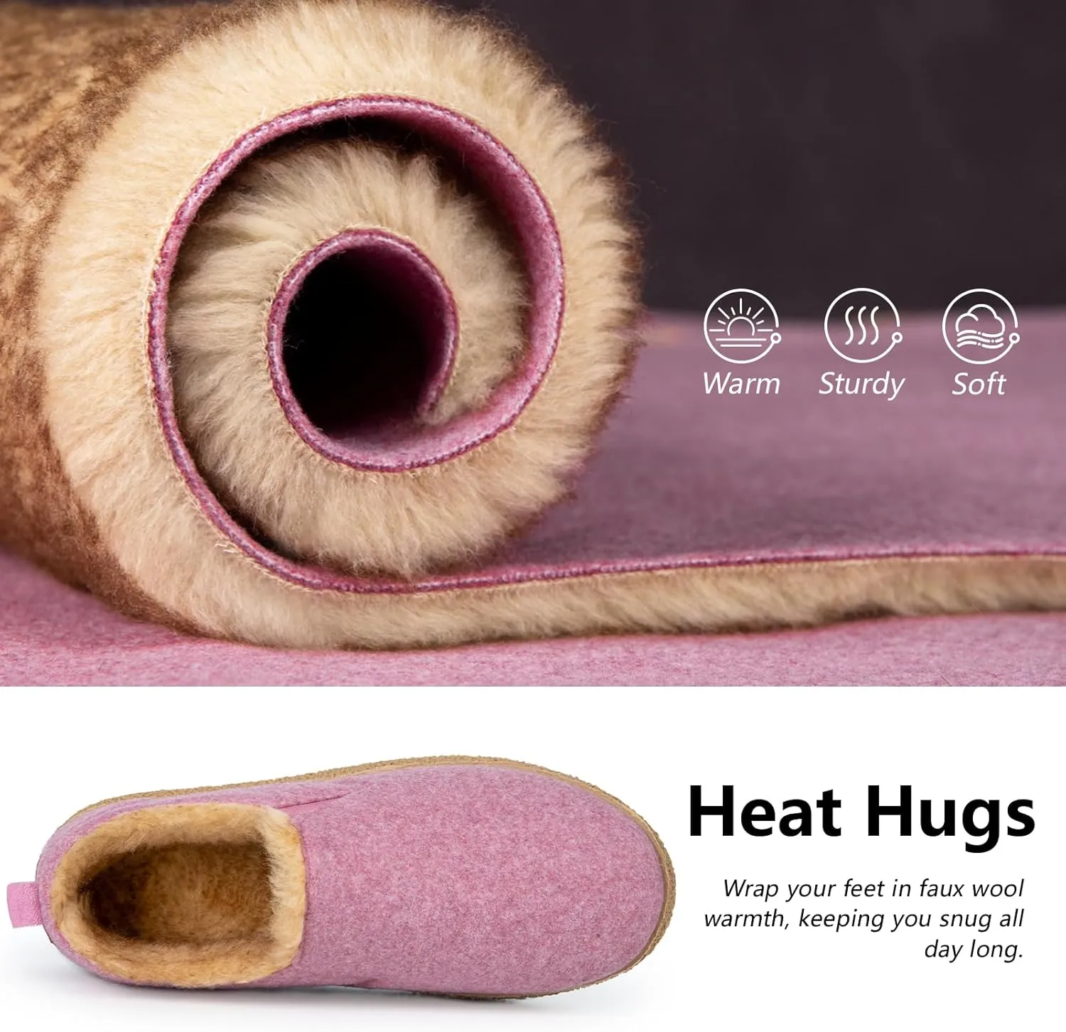 MERRIMAC Women's and Men's Faux Felt Slippers Closed-back Warm Comfy Non-slip Memory Foam Indoor House Shoes with Elastic Gores