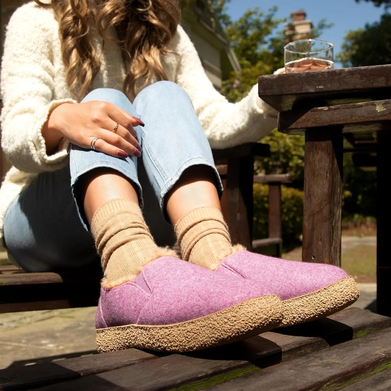 MERRIMAC Women's and Men's Faux Felt Slippers Closed-back Warm Comfy Non-slip Memory Foam Indoor House Shoes with Elastic Gores