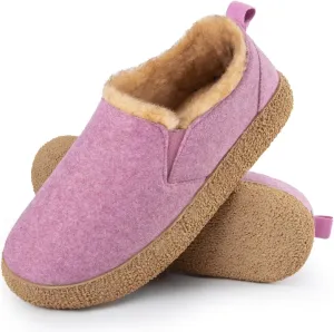 MERRIMAC Women's and Men's Faux Felt Slippers Closed-back Warm Comfy Non-slip Memory Foam Indoor House Shoes with Elastic Gores