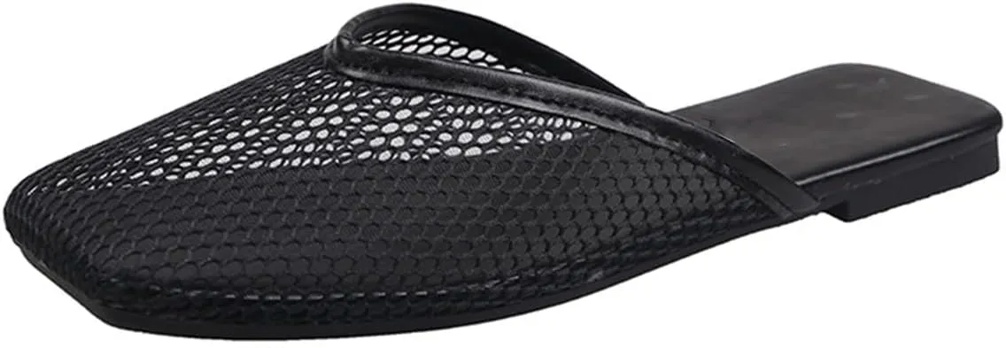 Mesh Flat Slippers for Women, Mesh Slipper for Women, Dressy Slip on for Womens Toe Casual Slingback Flat Mules Women's Fashion Buckle Strap Slide Fishnet Flats Summer Slippers