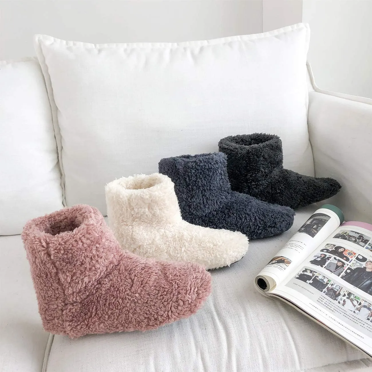mianshe Women's and Men's Fluffy Bootie Slipper Sock with Memory Foam House Shoes