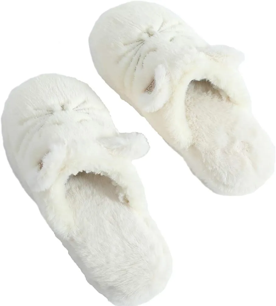 Millffy Fuzzy Cat Animal Slippers Animal Raccoon Non-Slip Fluffy Memory Foam Home Cozy Slipper Gifts for Women Girls