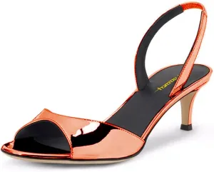Milooey shoes Women Comfy Slingback Kitten Low Heels Elegant Peep Toe Single Strap Sandals Slip On Party Dress Lady Shoe Size 4-16 US