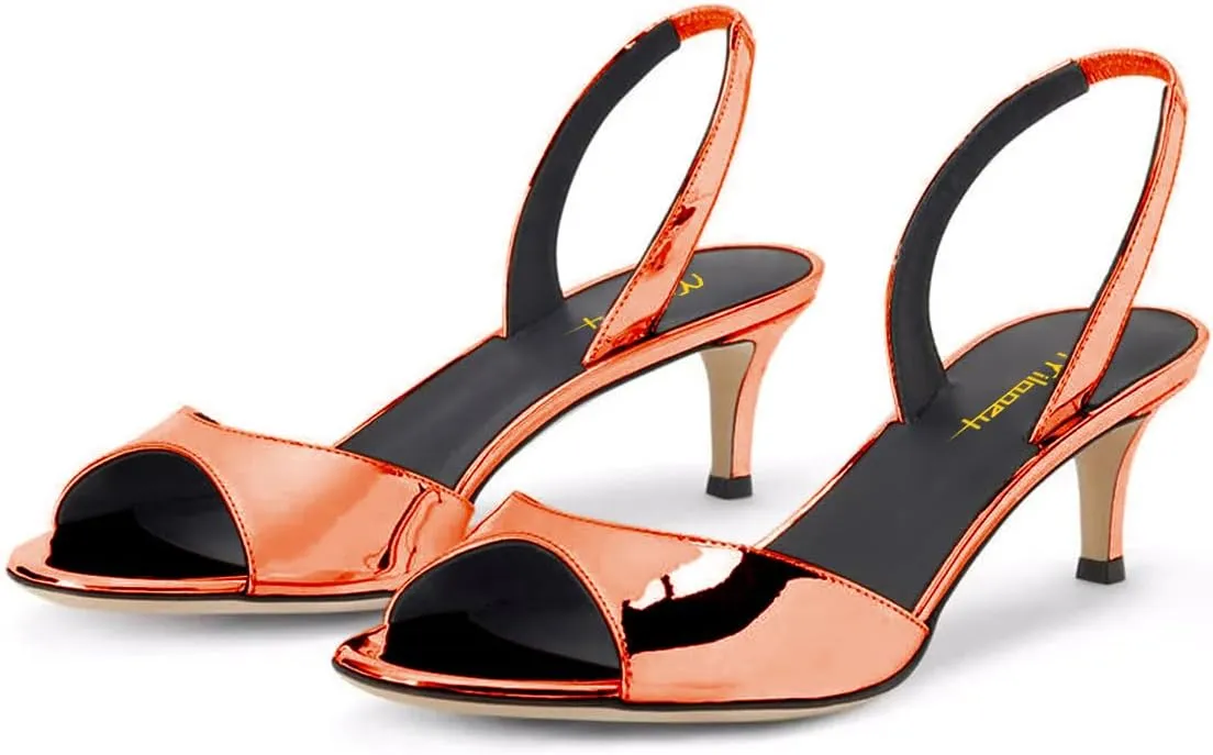 Milooey shoes Women Comfy Slingback Kitten Low Heels Elegant Peep Toe Single Strap Sandals Slip On Party Dress Lady Shoe Size 4-16 US
