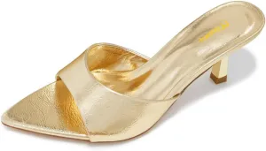 Milooey shoes Women's Comfy Kitten Heel Mules Open Pointed Toe Slide Sandals Cute Backless Slippers Slip On Dress Party Wedding Shoe Size 4-16 US