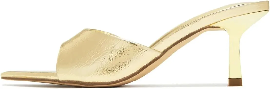 Milooey shoes Women's Comfy Kitten Heel Mules Open Pointed Toe Slide Sandals Cute Backless Slippers Slip On Dress Party Wedding Shoe Size 4-16 US