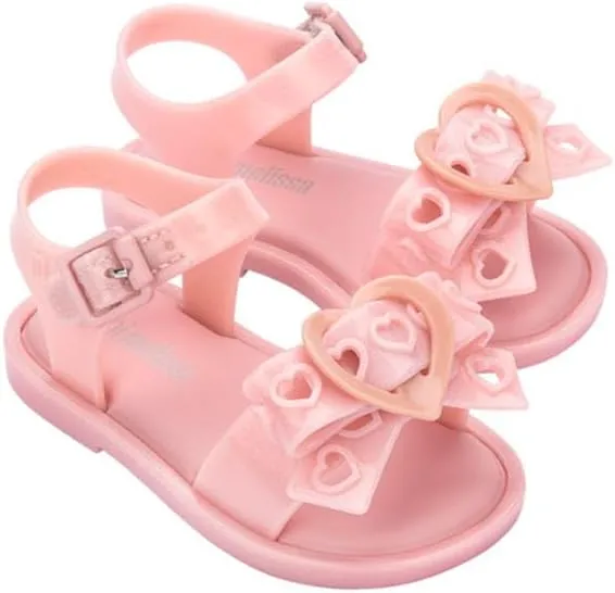 mini melissa Mar Hot Sandals for Babies & Toddlers - Sparkly Sandals w/Heart Buckle & Bow for Baby Girls, Kids Jelly Shoes