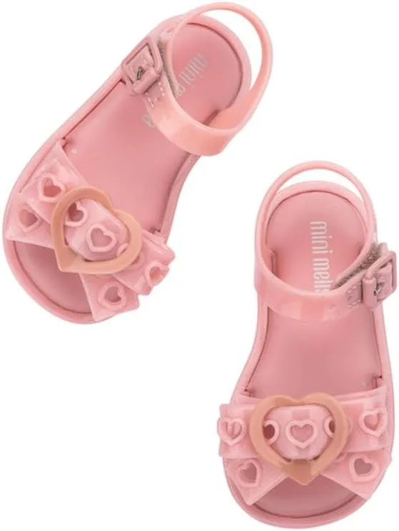 mini melissa Mar Hot Sandals for Babies & Toddlers - Sparkly Sandals w/Heart Buckle & Bow for Baby Girls, Kids Jelly Shoes