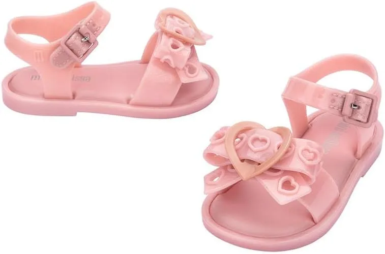 mini melissa Mar Hot Sandals for Babies & Toddlers - Sparkly Sandals w/Heart Buckle & Bow for Baby Girls, Kids Jelly Shoes
