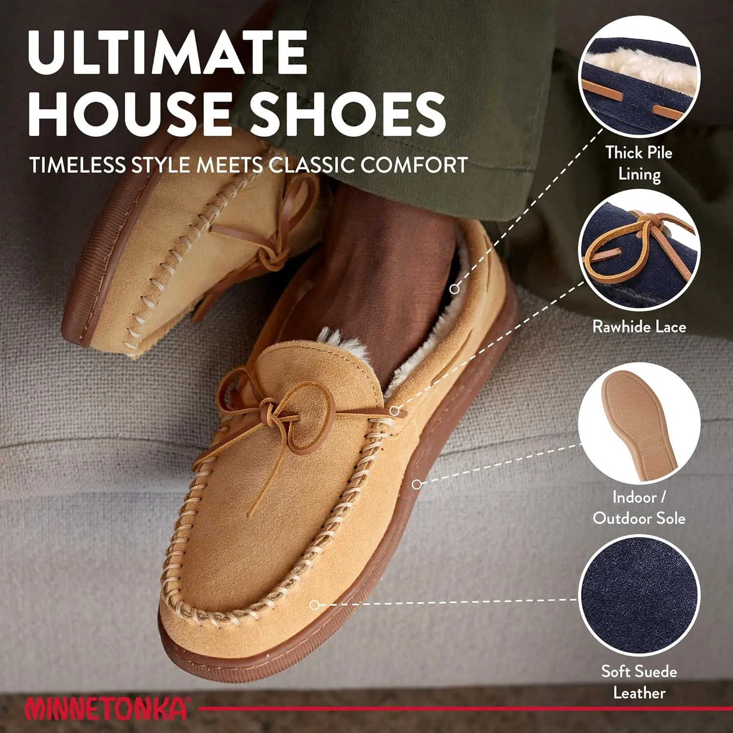 Minnetonka Men's Pile Lined Hardsole Slipper