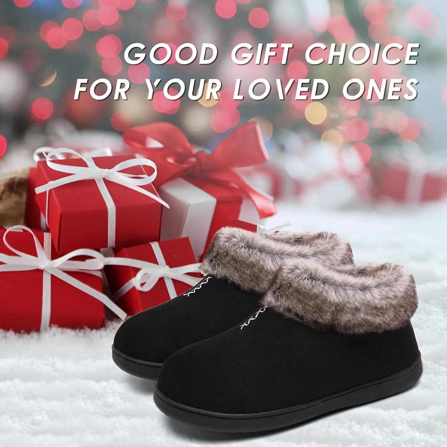 Mishansha Women's House Shoes Memory Foam Suede Moccasin Slippers Winter Warm Fleece Lined Home Shoes with Anti-Skid Rubber Sole