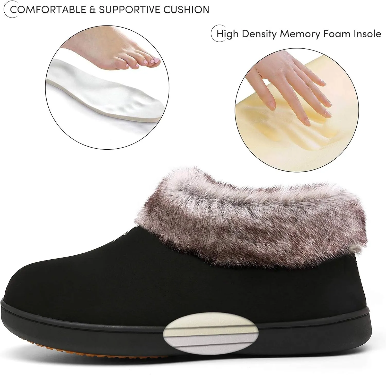 Mishansha Women's House Shoes Memory Foam Suede Moccasin Slippers Winter Warm Fleece Lined Home Shoes with Anti-Skid Rubber Sole