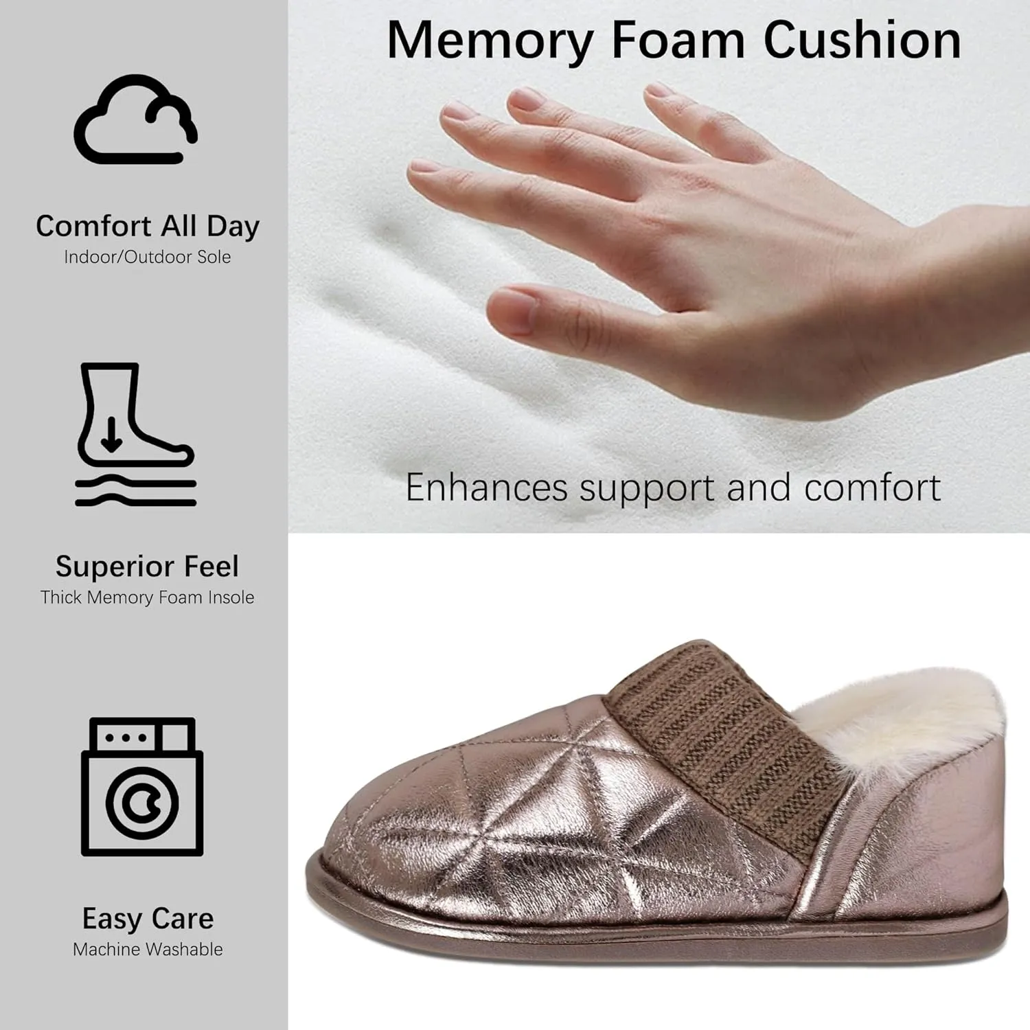 MIXIN Womens Memory Foam Slippers Slip-On Comfy Fuzzy Knit Bedroom Slipper Warm House Shoes for Indoor & Outdoor Comfort