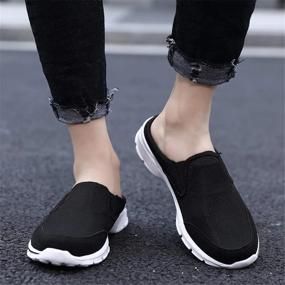MizHome Men's Open Back Sneaker Clogs Knit Mules Shoes Lightweight Breathable Slippers
