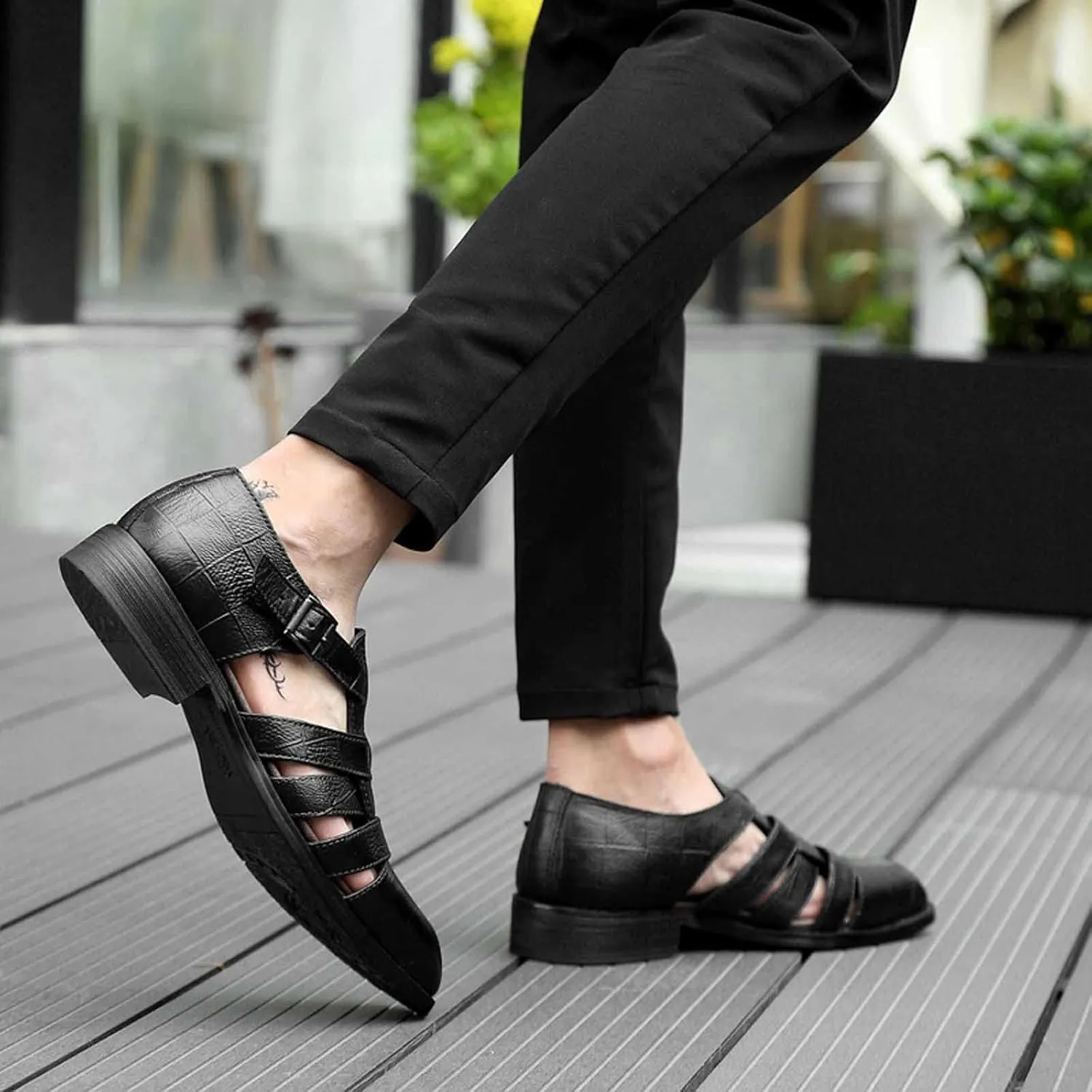MSYINGL Men's Business Closed Toe Sandals,Ankle Buckle Hollow Out Roman Shoes,Summer Breathable Outdoor Fisherman Beach Sandals