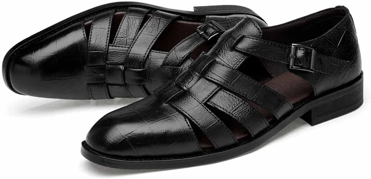MSYINGL Men's Business Closed Toe Sandals,Ankle Buckle Hollow Out Roman Shoes,Summer Breathable Outdoor Fisherman Beach Sandals