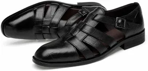MSYINGL Men's Business Closed Toe Sandals,Ankle Buckle Hollow Out Roman Shoes,Summer Breathable Outdoor Fisherman Beach Sandals