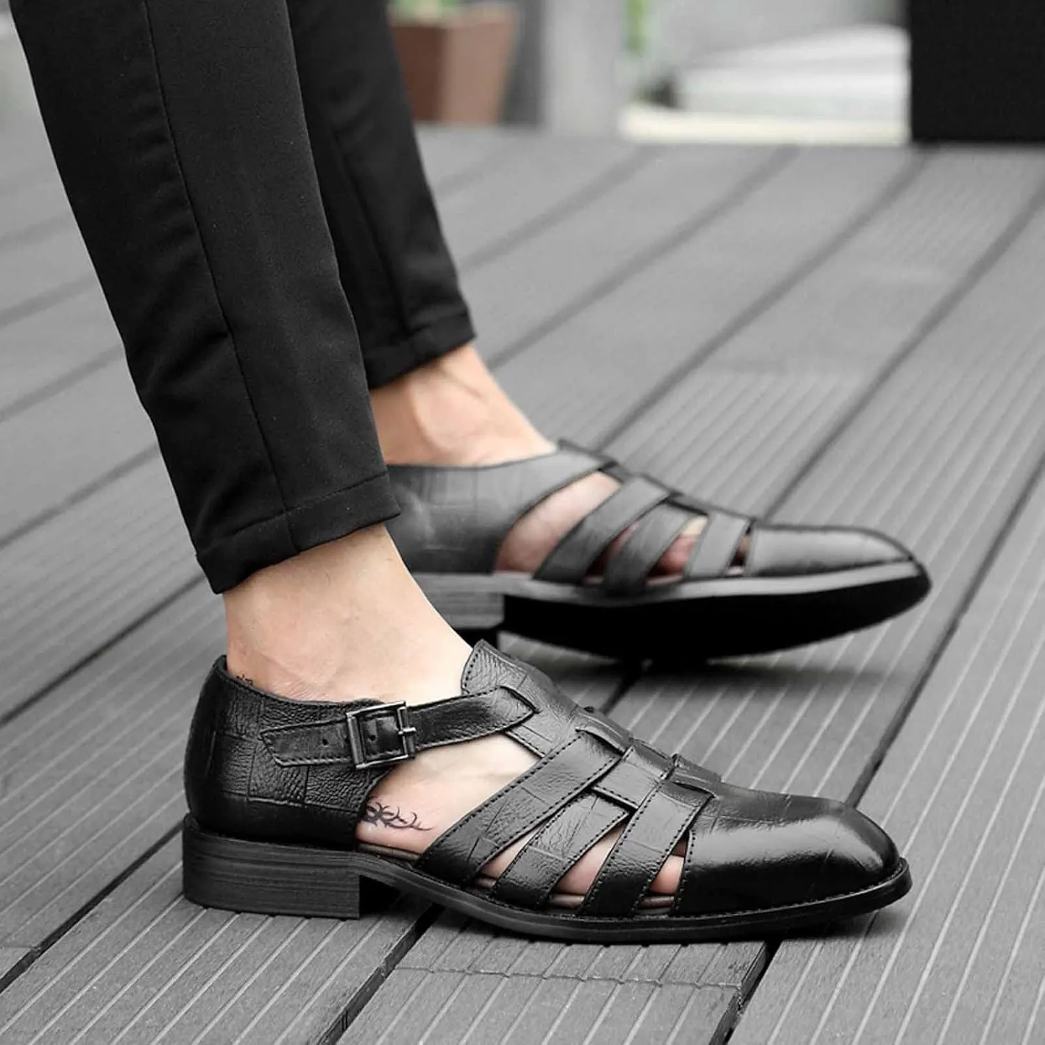MSYINGL Men's Business Closed Toe Sandals,Ankle Buckle Hollow Out Roman Shoes,Summer Breathable Outdoor Fisherman Beach Sandals