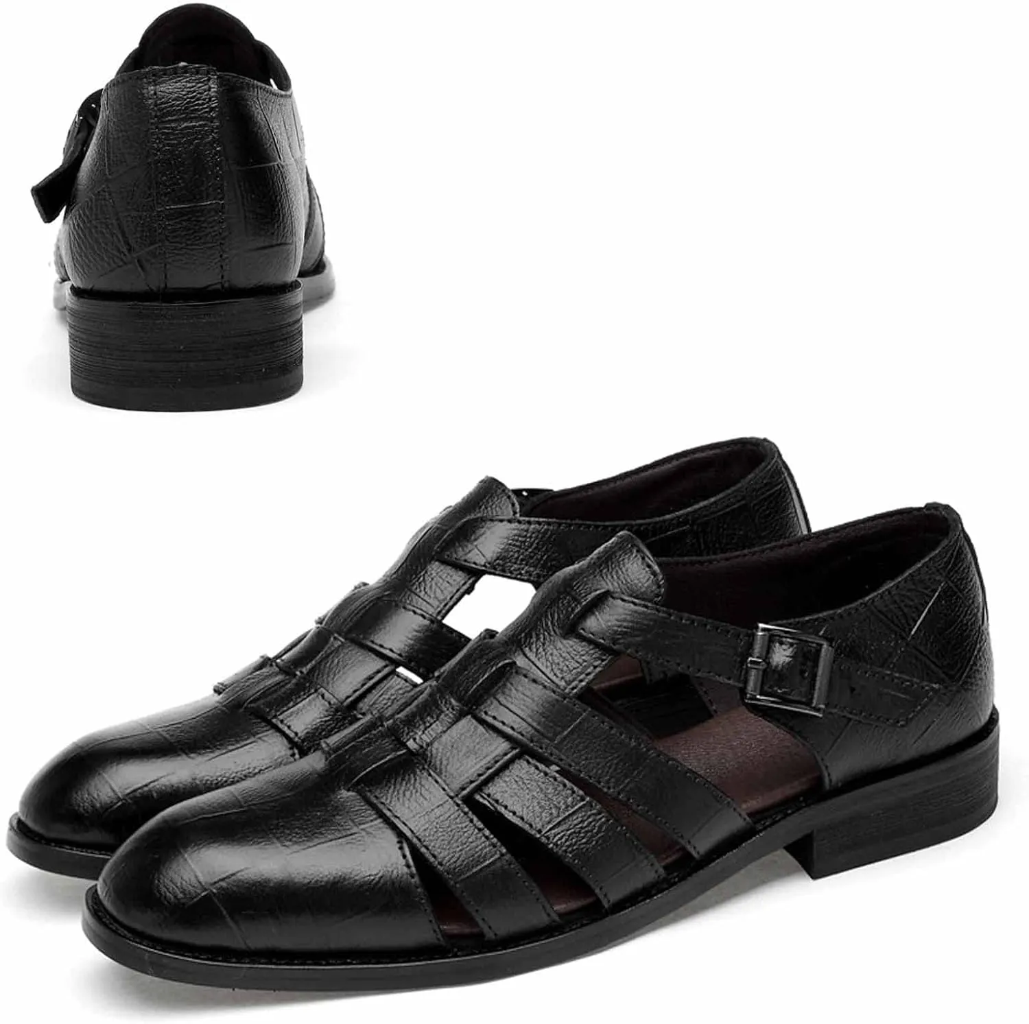 MSYINGL Men's Business Closed Toe Sandals,Ankle Buckle Hollow Out Roman Shoes,Summer Breathable Outdoor Fisherman Beach Sandals