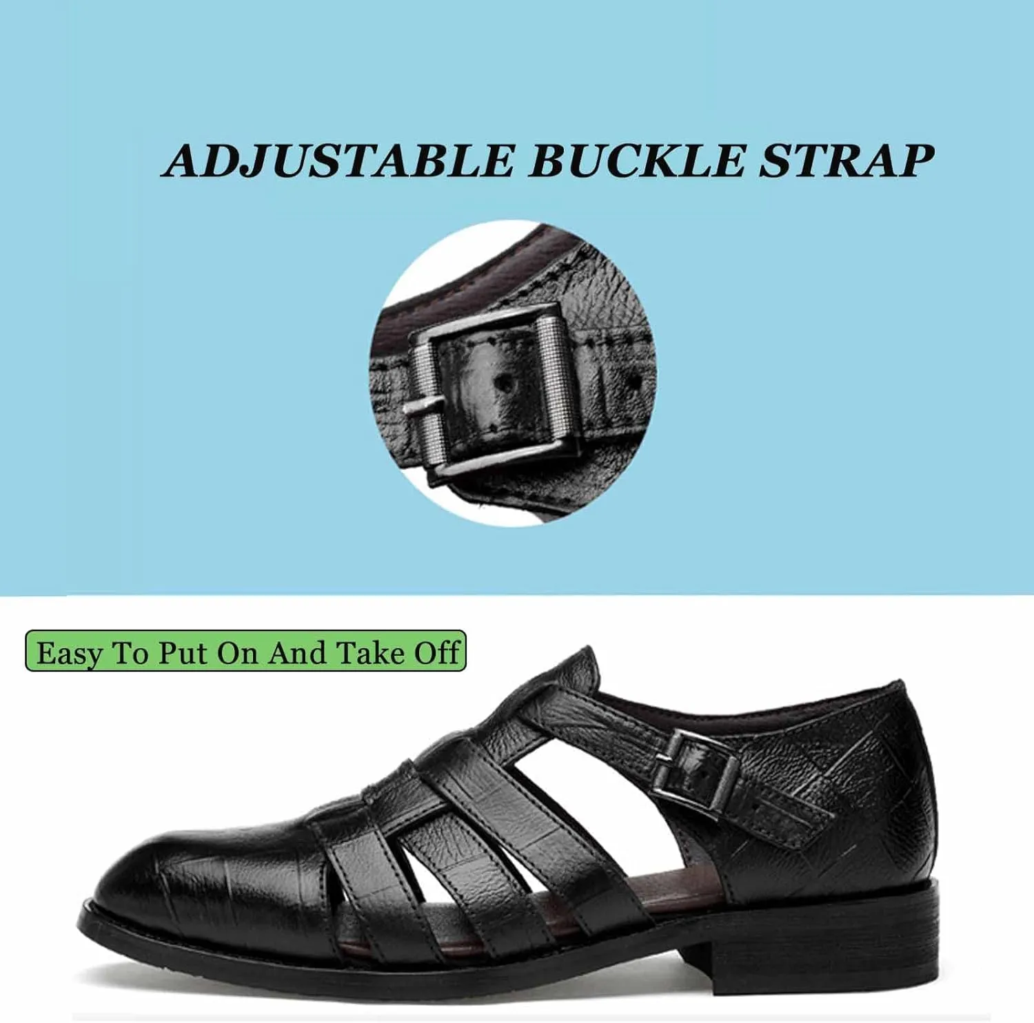 MSYINGL Men's Business Closed Toe Sandals,Ankle Buckle Hollow Out Roman Shoes,Summer Breathable Outdoor Fisherman Beach Sandals