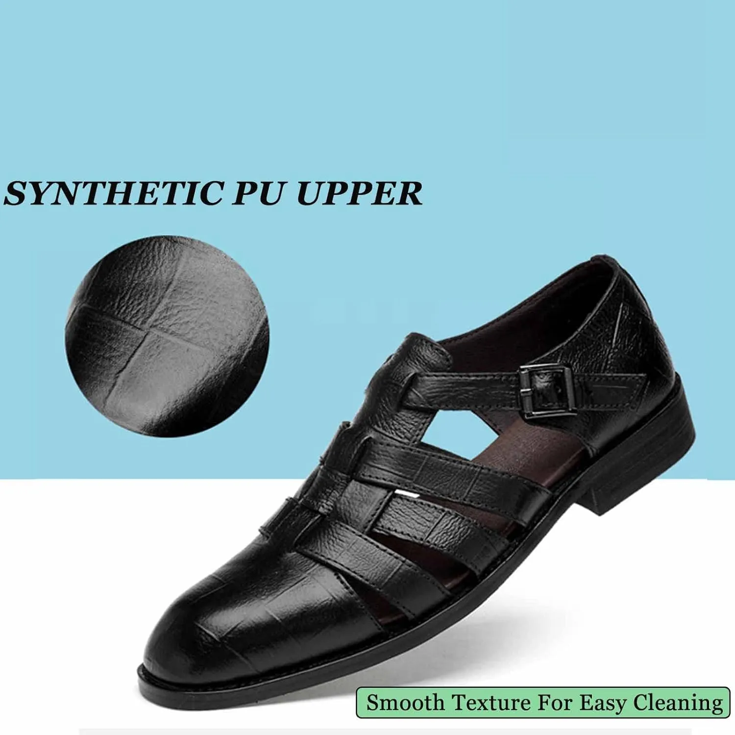 MSYINGL Men's Business Closed Toe Sandals,Ankle Buckle Hollow Out Roman Shoes,Summer Breathable Outdoor Fisherman Beach Sandals