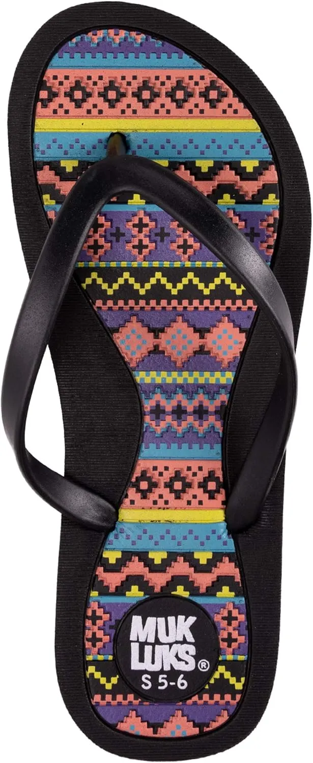 MUK LUKS Women's Shayna Terra Turf-Black Flat Sandals
