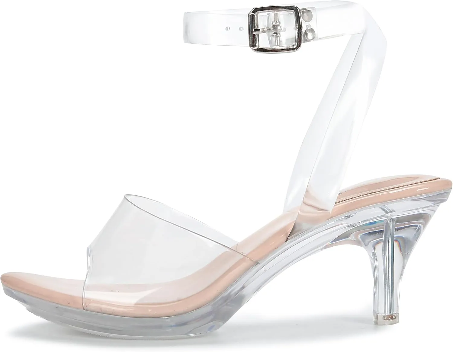 NBUUNBU Clear Strappy Heels For Women Transparent Ankle Strap Platform High Heeled Sandals Sexy Stiletto Comfortable Crystal Dress Shoes Adjustable Buckle Open Toe Pump Mules