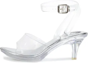 NBUUNBU Clear Strappy Heels For Women Transparent Ankle Strap Platform High Heeled Sandals Sexy Stiletto Comfortable Crystal Dress Shoes Adjustable Buckle Open Toe Pump Mules