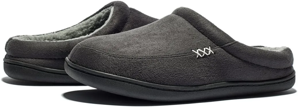NewDenBer Men's Warm Memory Foam Slippers Suede Plush Fleece Lined Slip on Indoor Outdoor Clog House Shoes