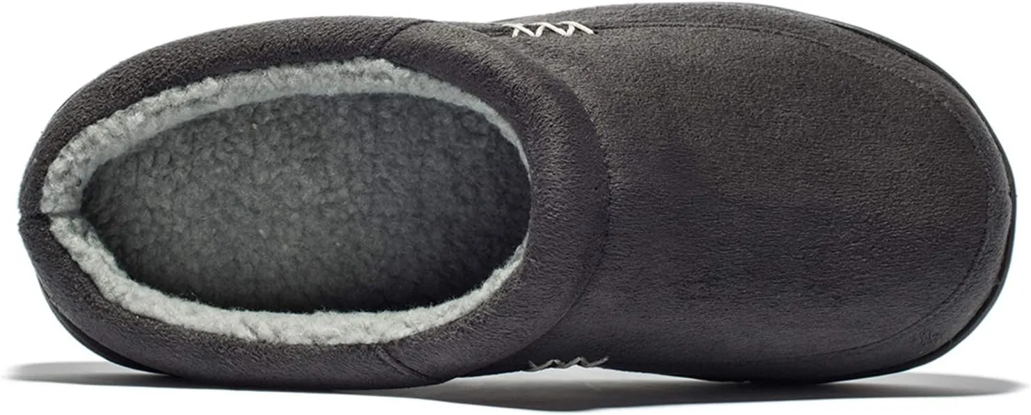 NewDenBer Men's Warm Memory Foam Slippers Suede Plush Fleece Lined Slip on Indoor Outdoor Clog House Shoes