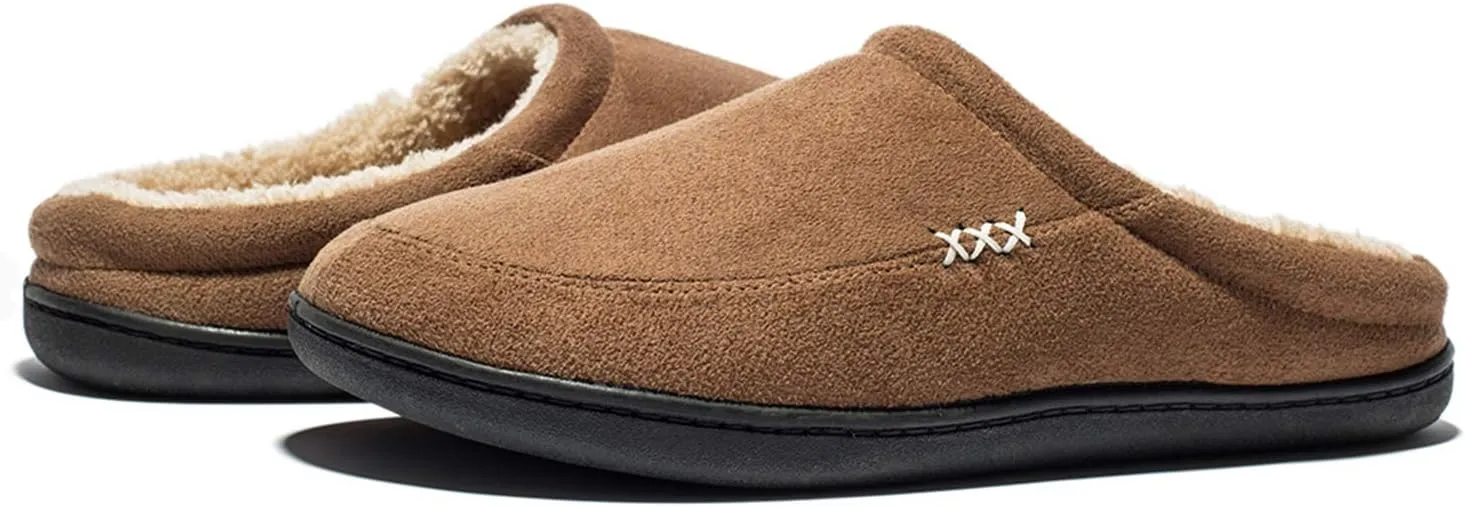 NewDenBer Men's Warm Memory Foam Suede Plush Fleece Lined Slip on Indoor Outdoor Clog House Slippers