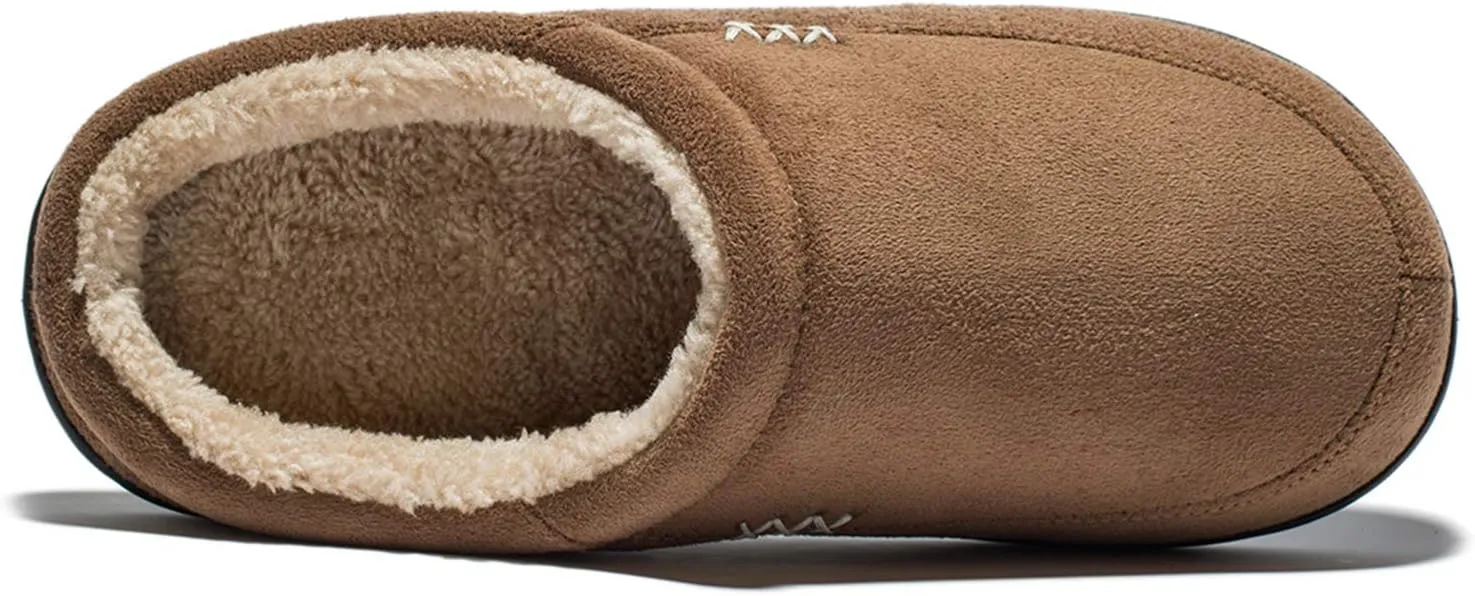 NewDenBer Men's Warm Memory Foam Suede Plush Fleece Lined Slip on Indoor Outdoor Clog House Slippers