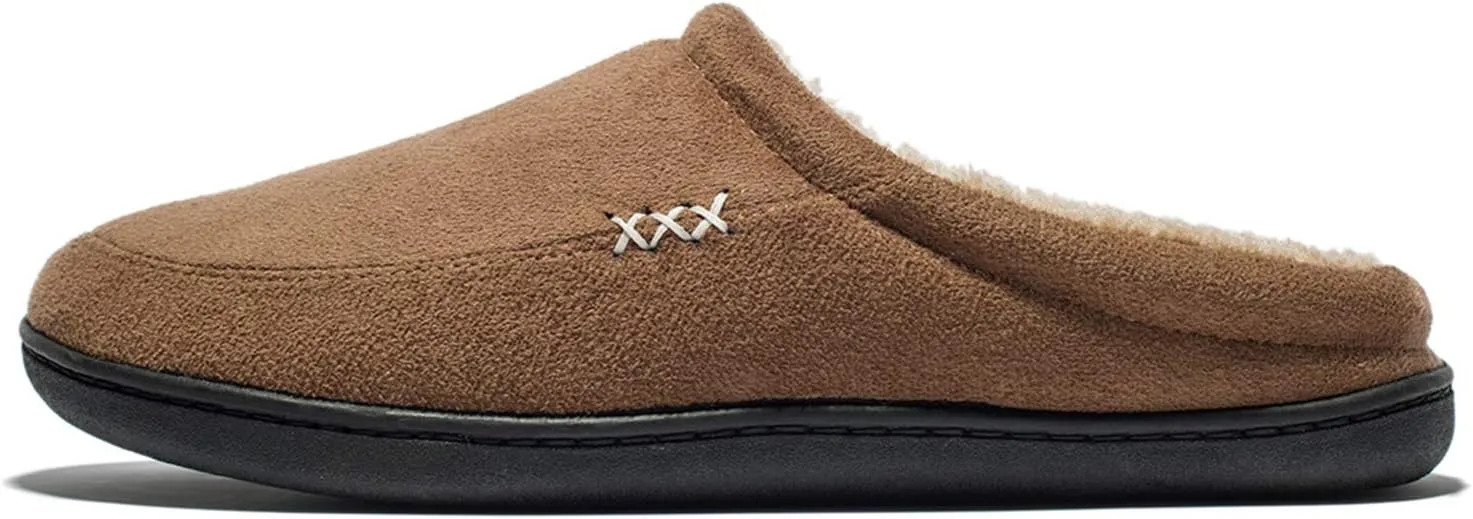 NewDenBer Men's Warm Memory Foam Suede Plush Fleece Lined Slip on Indoor Outdoor Clog House Slippers
